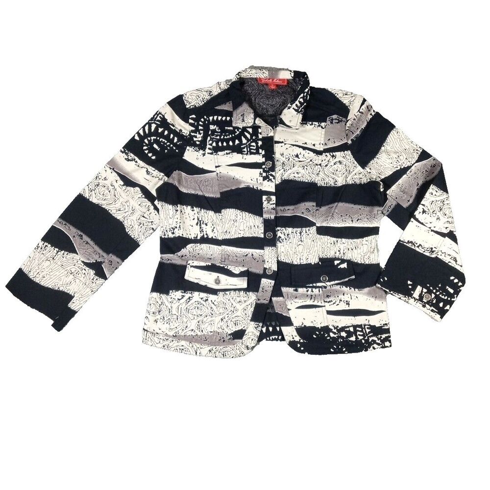 Gabriella Molinari Jacket Ladies Size 14 Black & White Cotton Pleated Back